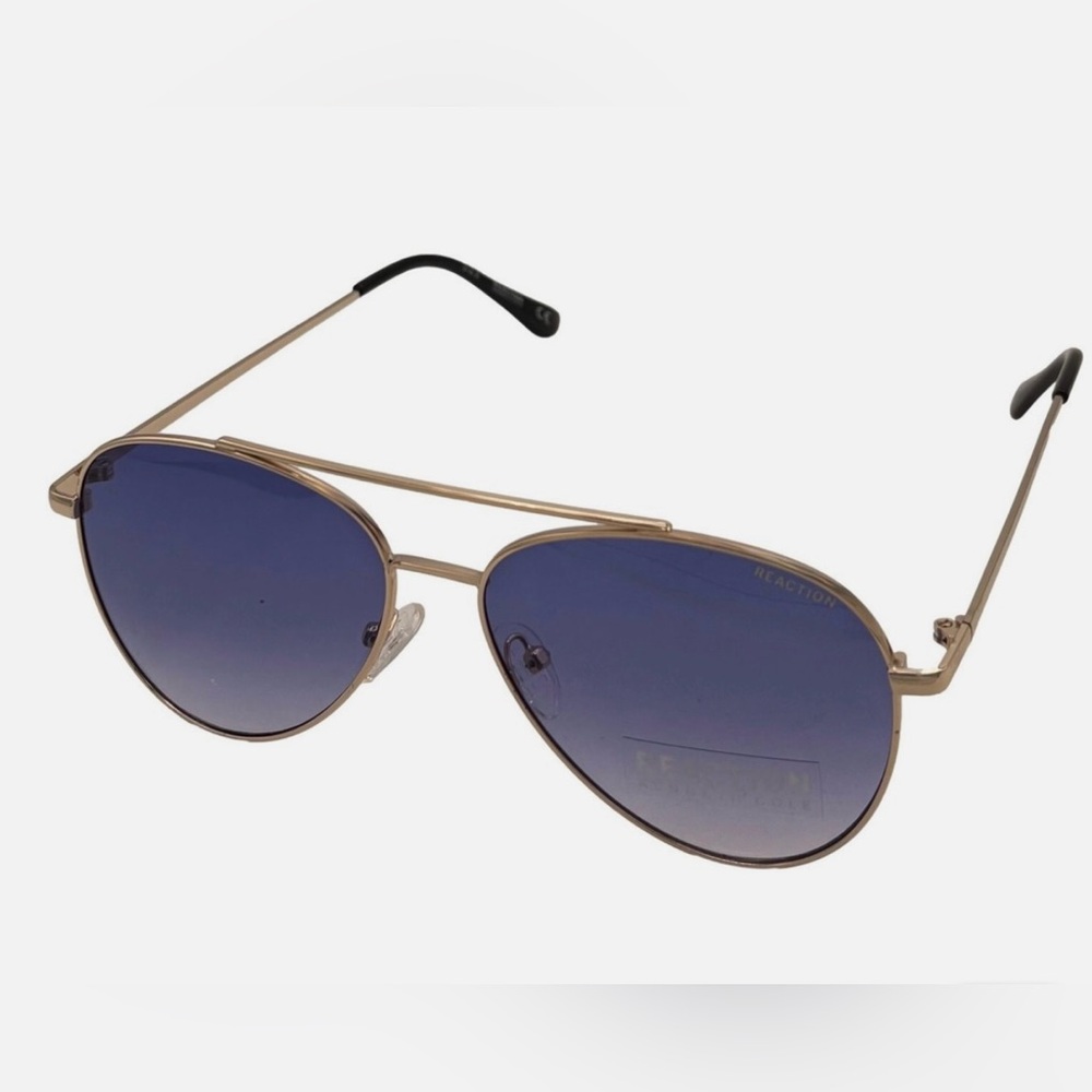 Kenneth Cole Reaction Gold Frame Sunglasses with Blue Lenses-never worn